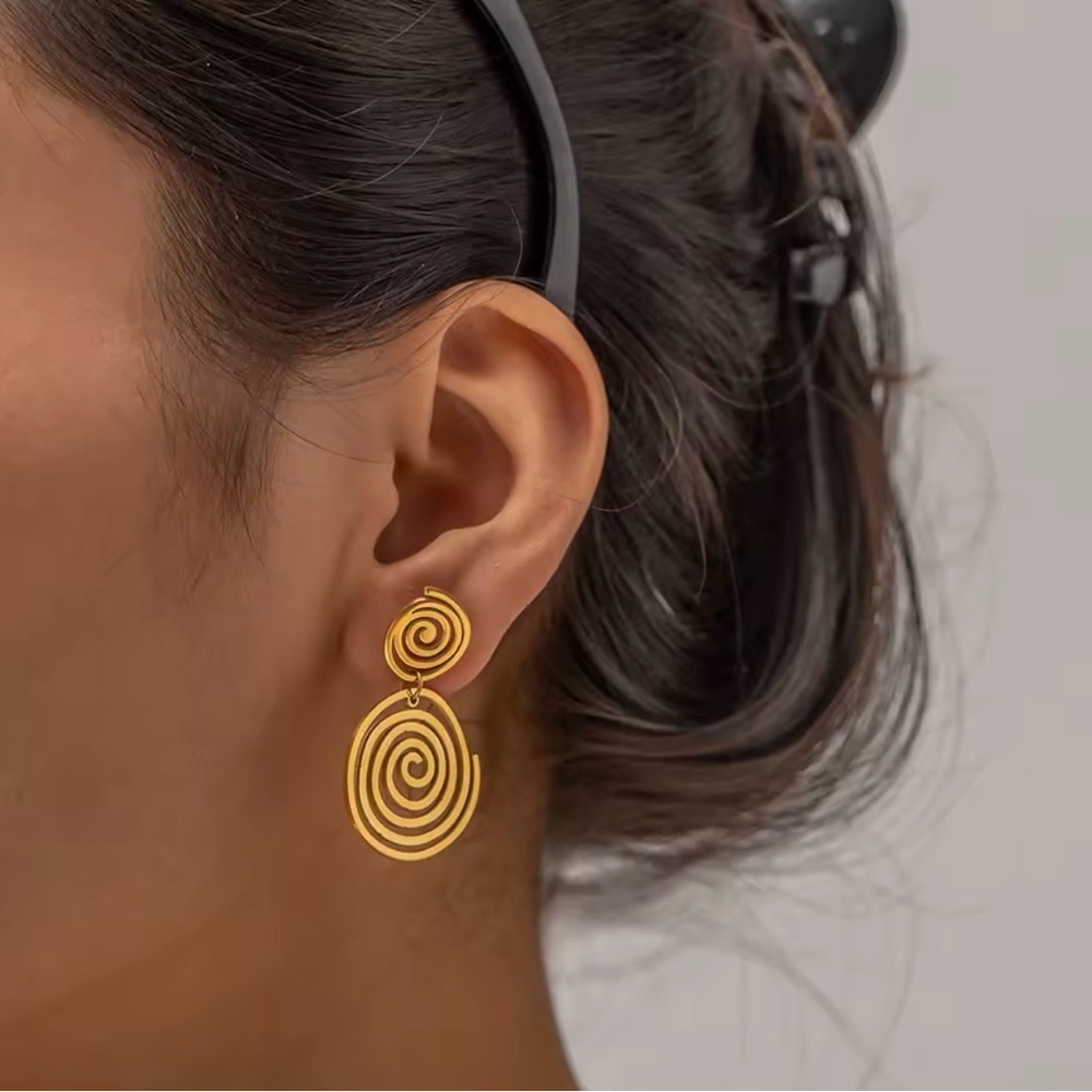 Gold Statement Spiral Drop Earrings